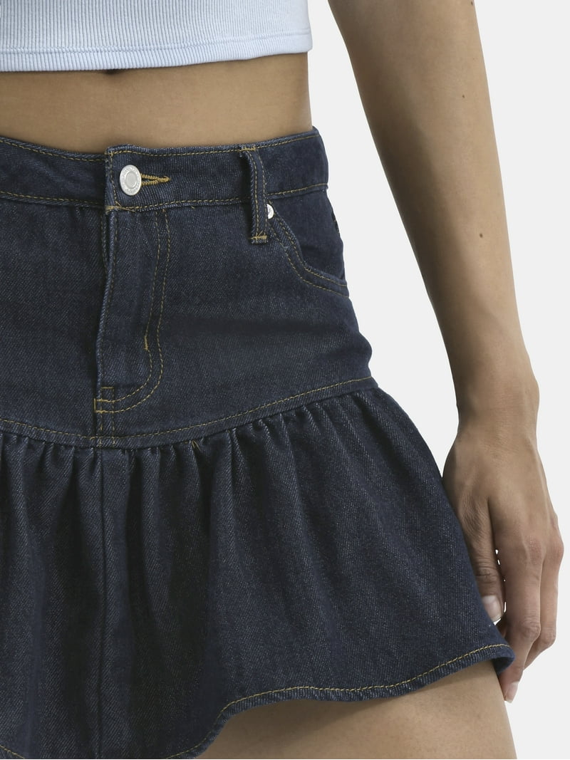No Boundaries Ruffle Yoke Mini Skirt, Women's - Walmart.com