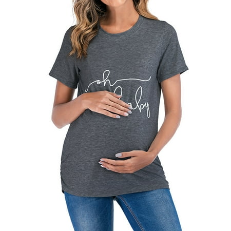

Juebong Maternity Thanksgiving Blouse Top for Women Summer Round Neck Short Sleeve Letter Print Long Maternity Shirts Plus Size T-shirt