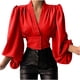 thumbnail image 1 of Mujeres Primavera Casual Sólido Cuello en V Linterna Botones de manga larga Suéter Blusa Camisa Draw Back Tops cortos Fridja  hkj3534, 1 of 7