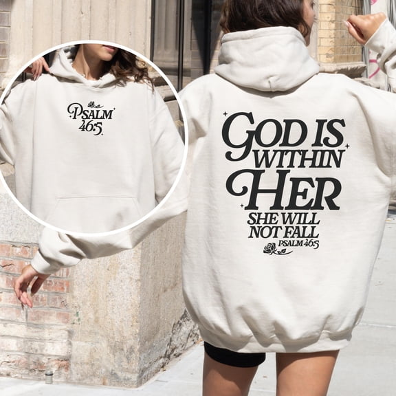God Is Within Her She Will Not Fall Hoodie, Psalm 46:5 Coquette Christian Hoodie, Faith Sweatshirt for Women, Jesus Hoodie, Bible Verse Shirt, Christian Gift