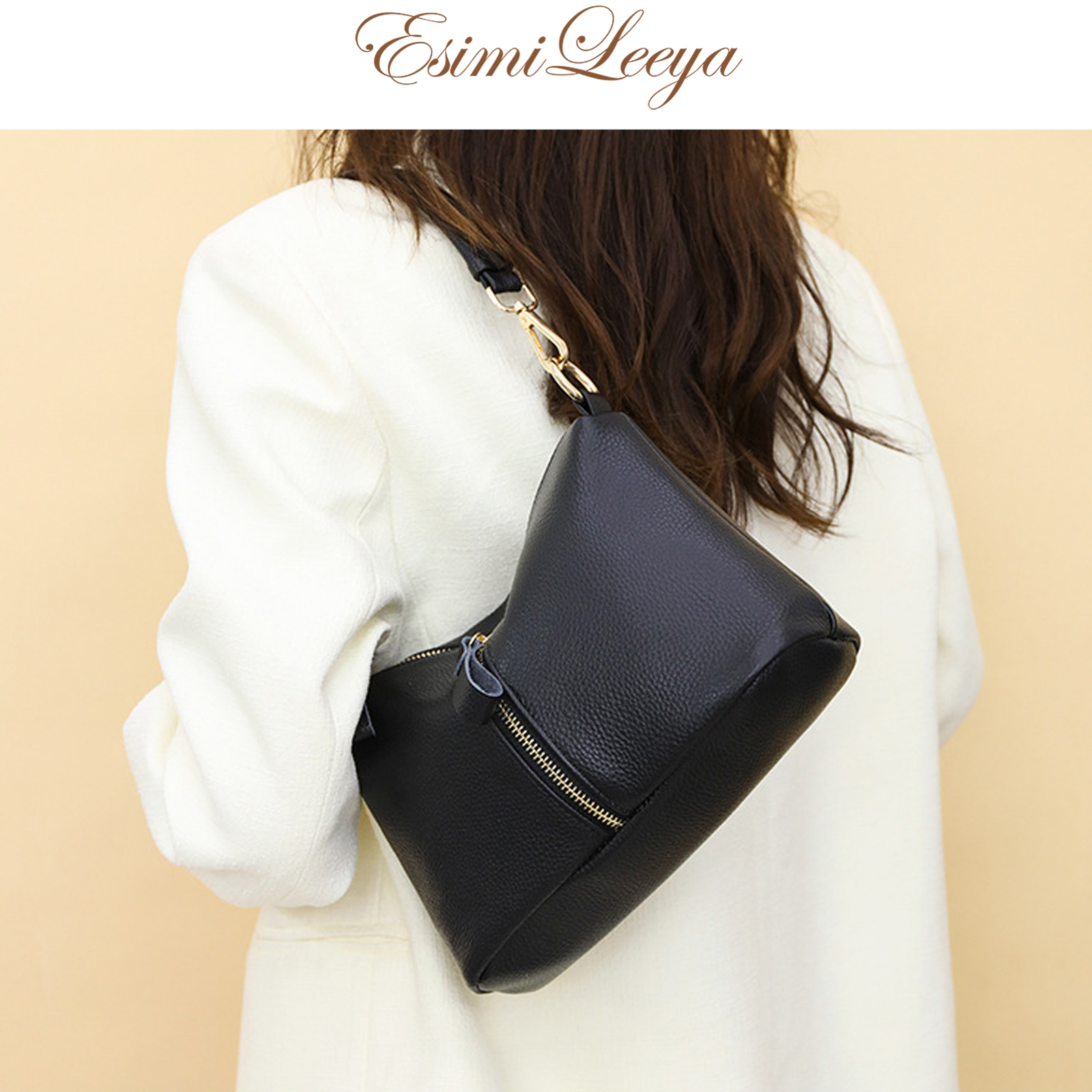 Black Leather Crossbody Purses for Women Secure Zipper Shoulder Bag Ideal for Travel, Commute, Shopping