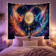 thumbnail image 2 of Moon Stars Two with Iridescent Hummingbirds Facing Each, Mystical Fantasy for Space Lovers, Galaxy Room Decor, Housewarming Gift, Tapestry Wall Hanging for Bedroom and Dorm, 2 of 7