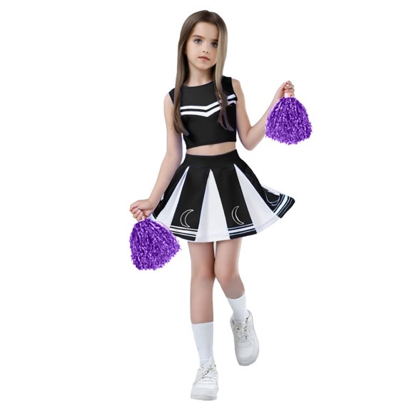 XFHLMJFF Kids Toddler Girl Outfits Cheerleading Patchwork Sleeveless Tops Skirts Tracksuit Performance Competition Carnival Party Set Girls Spring Summer Clothes Size 5Y-6Y