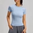 thumbnail image 2 of Crew Neck Yoga Tops for Women Short Sleeve Slimming Athletic T-Shirt High Stretch Running Pilates Jogging Workout Activewear Tops Summer Lightwieght Outfits Light Blue XXXL, 2 of 6