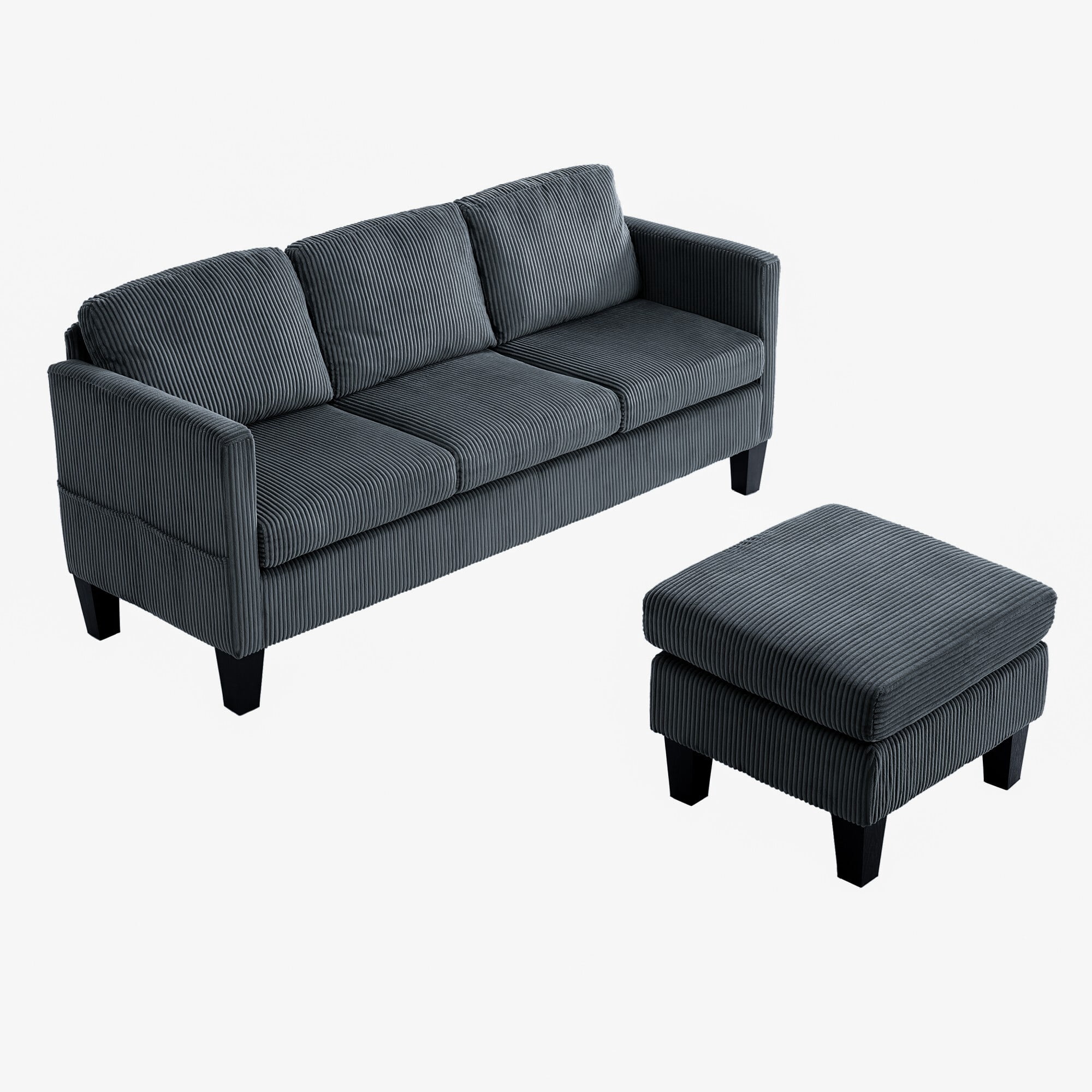 AENKYO 67" L-Shaped Corduroy Sectional Sofa with Storage Ottoman, Modern 3-Seat Couch w/ Side Pockets, Gray