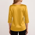 thumbnail image 5 of Dressy Tops for Women 3/4 Sleeve Silk Satin Blouses Business Work T Shirts Loose Fit Cowl Neck Spring Summer Outfits 2026 Yellow XL, 5 of 7