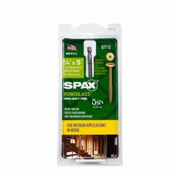 Spax 5042521 0.25 x 5 in. Power Lags Star Washer Head Structural Screws, Gold- 0.62 lbs - Pack of 12