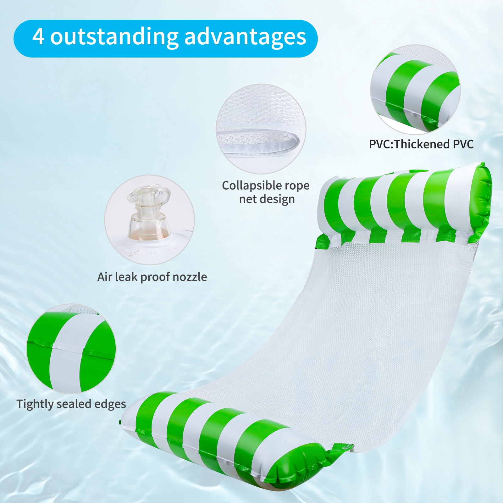 Cyfie Water Floating hammock Pool Float for Adult,Capacity 250 lbs,2 Pack,Green Orange