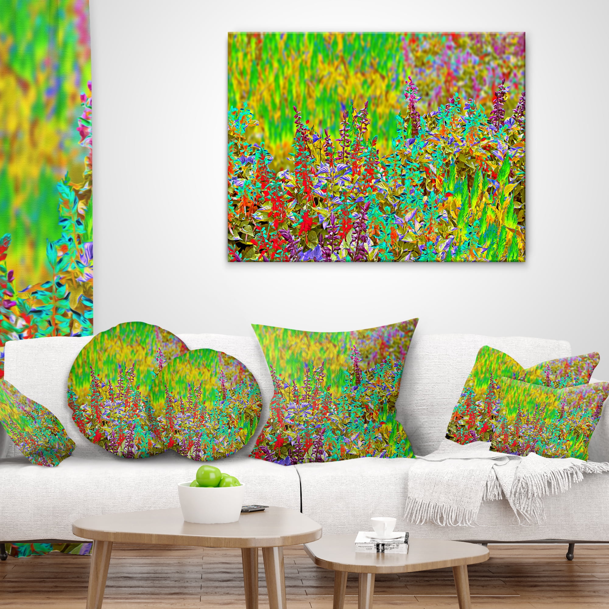 Designart Colorful Textured Flowerbed - Floral Throw Pillow - 12x20