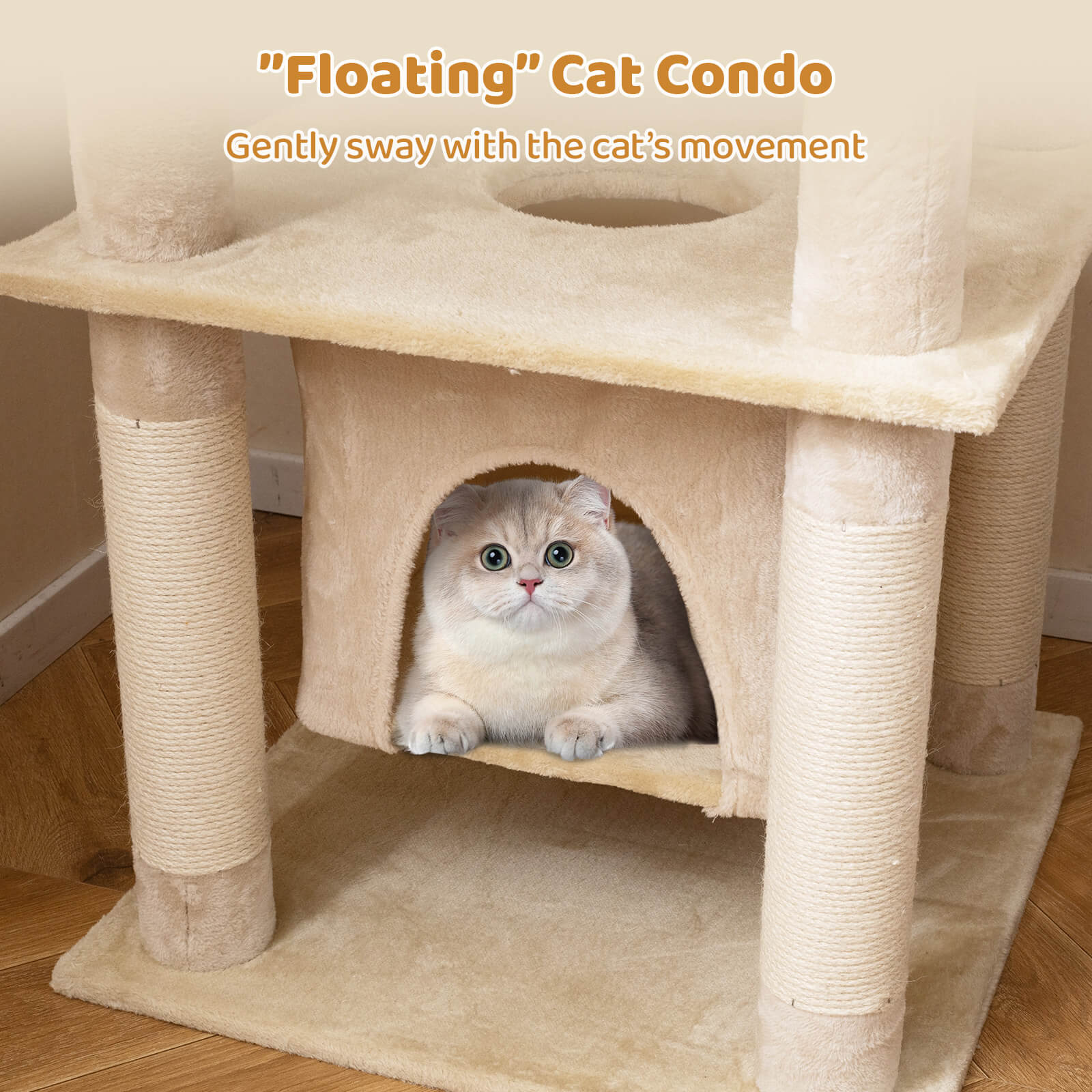 Costway Large Multi-level Cat Tree 58" Tall Cat Tower with Swaying Aerial Condo Perch Bed Beige