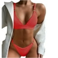 thumbnail image 3 of ZZwxWA Women Bikini Sets Rib Ring Linked Bikini Swimsuit Deep V Neck Two Piece Swimsuit Bathing Suits, 3 of 5