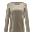 thumbnail image 4 of Jewelreauty Velvet Long Sleeve Tops for Women Solid Color Crewneck Loose Shirts Loose Cozy Pullover T-Shirts (M, Khaki), 4 of 6