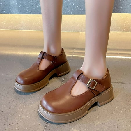 

Aufmer Shoes Women Sandals Clearance Ladies Summer Casual Round-Toe Sandals Middle Heel Chunky Heel Metal Buckle Shoes