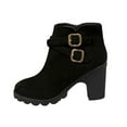 thumbnail image 3 of Womens Boots Chunky Mid Heel Round Toe Side Zipper Ankle Booties Casual Winter Buckle Short Boots Solid Color Winter Shoe for Women's Trendy Black 5.5, 3 of 10