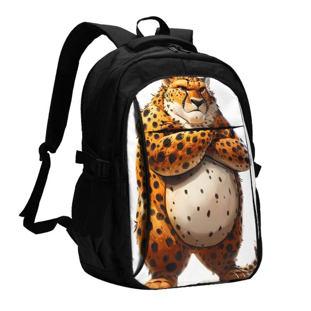Disketp Cartoon Cheetah With Attitude Print Travel Laptop Backpack, Laptops Backpack with USB Charging Port, Water Resistant Computer Bag Gift for Men & Women