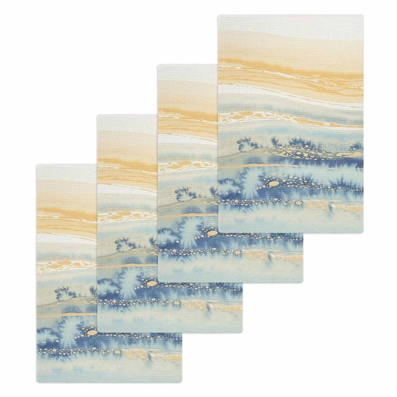 Yellow Blue Ombre Kitchen Dish Towels for Drying Dishes Set of 4, Abstract Modern Art Fluid Striped Waffle Weave Microfiber Hand Tea Bathroom Towels Quick Dry & Absorbent Towel 15.7x23.6