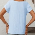 thumbnail image 4 of DuoJiaJ Women Casual Solid Color Blouse Jacquard Hollow Short Sleeved Top Casual V-Neck Tops Blue L, 4 of 5