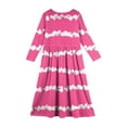 thumbnail image 4 of Abcomgle Girls Long Dress Kids Casual A-Line Long Sleeve Girls Long Dresses Striped Colorblock Crew Neck Sundresses Swing Holiday Dresses with Pockets,Pink, 4 of 5