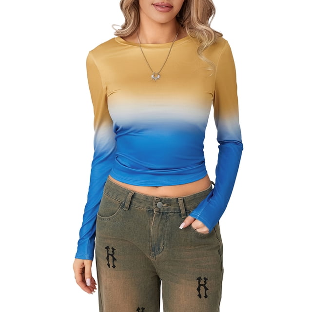 SUNSIOM T-Shirts Basiques Ajustés Décontractés pour Femmes Printemps Automne Manches Longues Col Rond Streetwear