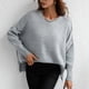 thumbnail image 4 of Jersey de punto de manga larga con cuello redondo para mujer, suéter holgado de moda con dobladillo dividido de Color puro para citas, gris claro L, 4 of 7