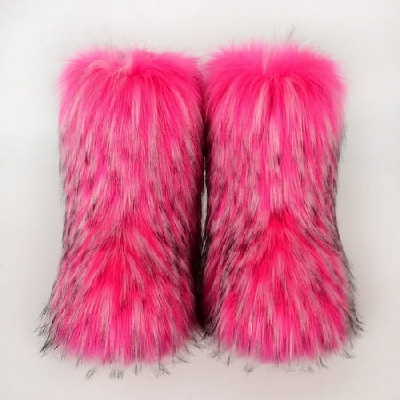 

Women Furry Boots Fluffy Fuzzy Snow Boots Winter Warm Comfortable -calf Boot Outdoor Flat Shoes
