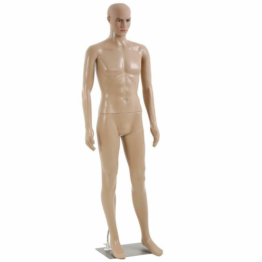 Male Mannequin Realistic Torso Half Body Head Turn Dress Form Display with Base 