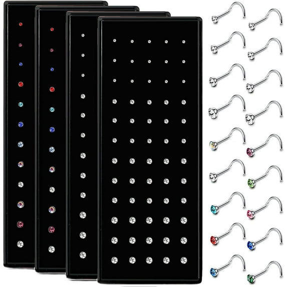 Jstyle 60-240Pcs Hypoallergenic Nose Studs for Women Men 316L Stainless Steel CZ Nose Piercing Jewelry L Shaped Nose Rings Bone Studs Screw Piercing 20G-22G 1.5mm 2mm 2.5mm 3mm