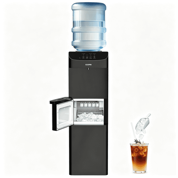 SOOPYK 3 in 1 Water Dispenser with Ice Maker , 22 lbs Ice/24H, 3-5 Gal , Child Safety Lock, Black,for Home/Office