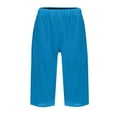 thumbnail image 4 of Huankd Bermuda Shorts For Women Linen Shorts Knee Length Elastic Waist Long Shorts Casual Summer Shorts Petite Capri Pants Dressy Beach Comfy Pull On Shorts With Pockets Blue S, 4 of 5