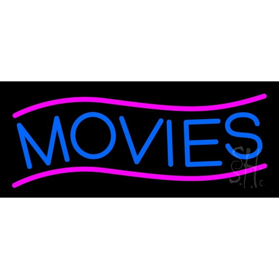 Blue Movies LED Neon Sign 6" Tall x 15" Wide - inches Black Square Cut Acrylic Backing, with Dimmer - Premium built indoor Sign for Storefront, Store interior, Café, Events, Cinema.