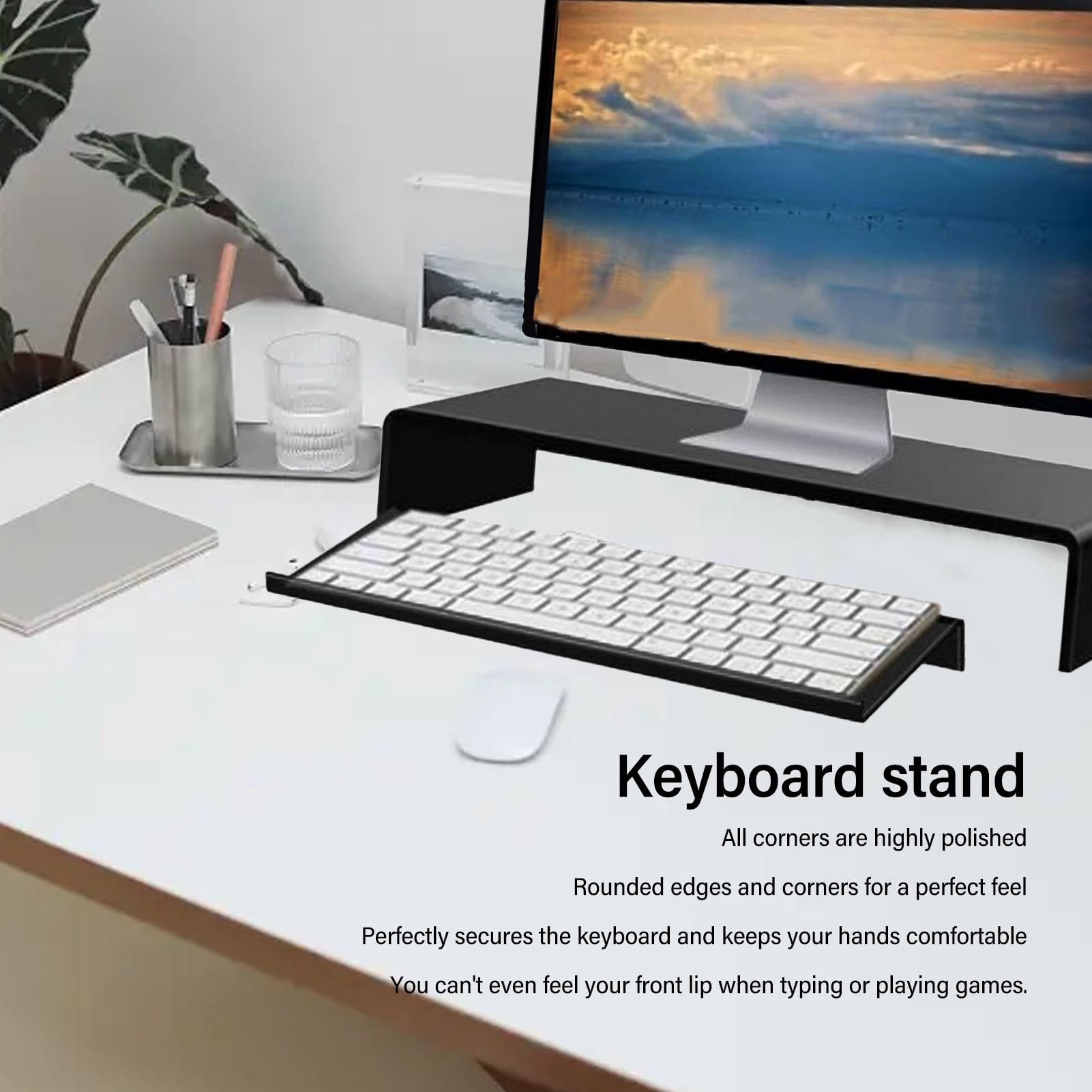 LAZIOEGR Acrylic Tilted Keyboard Riser with Low Front Lip, Polished Finish, Wrist‑Comfort Design – Black