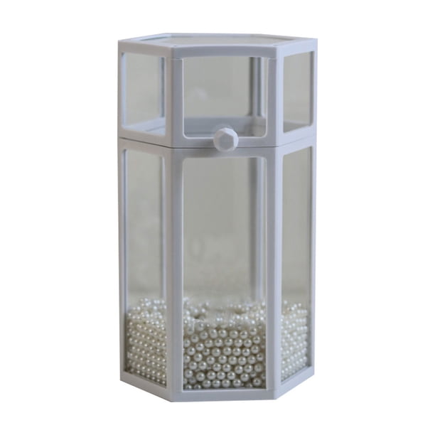 Bewildely Caja de almacenamiento de cepillos exquisita de vidrio, caja de cosméticos de vidrio de durabilidad resistente a los arañazos y a las Almacenamiento y organización del hogar Hexágono blanco