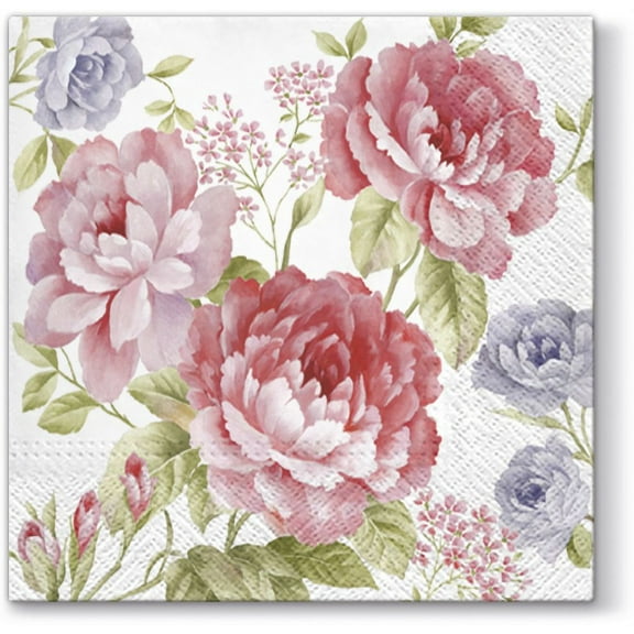 Floral Napkins JULIETTA 40pcs Lunch Paper Napkins, Decorative Napkins, Peony paper Napkins, Rose Napkins for Decoupage