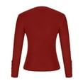 thumbnail image 4 of WCMZJ Womens Long Sleeve Stretch Crewneck Ribbed T-Shirt Slim Fit Casual Basic Tops Button Decor Fall Shirts Red L, 4 of 6