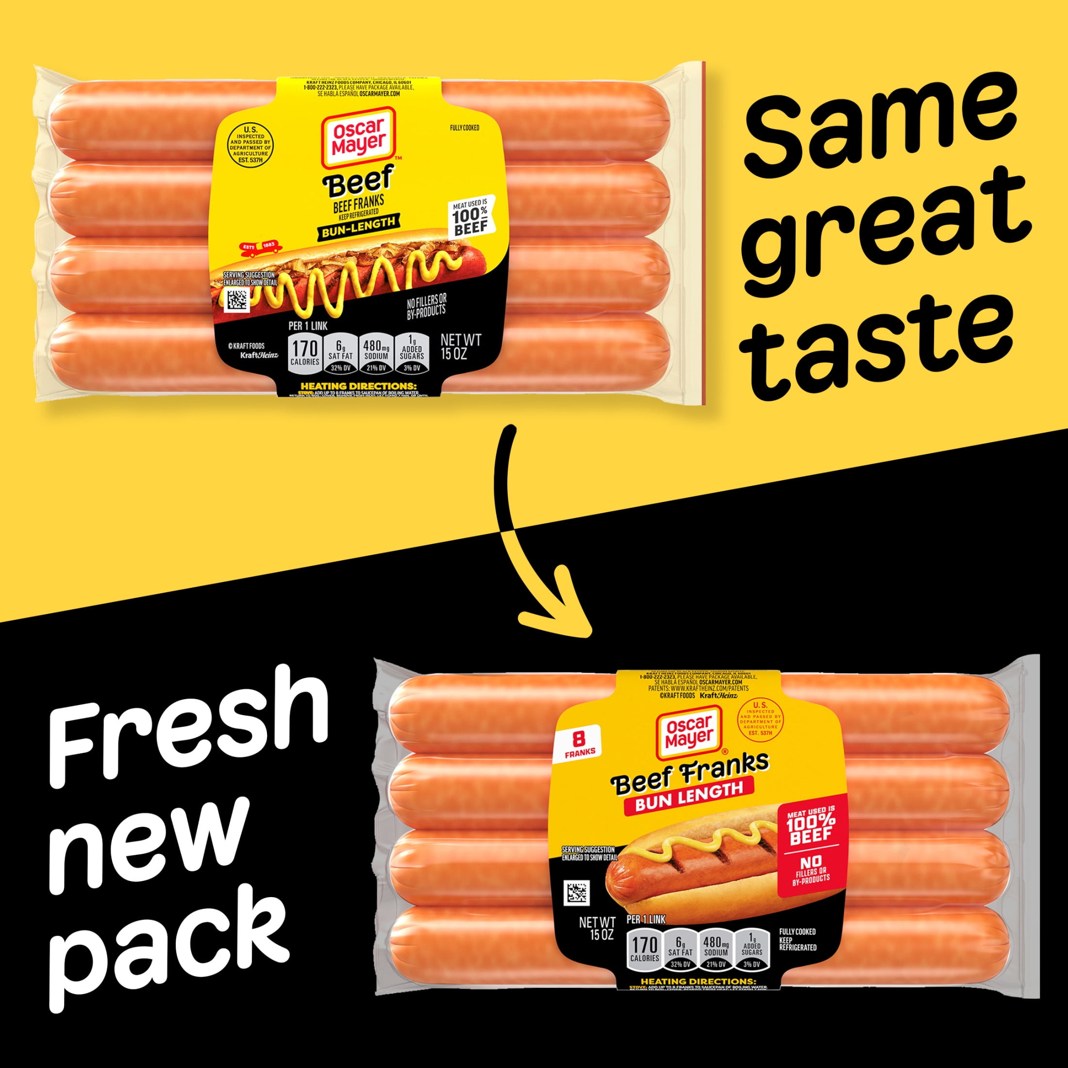 Oscar Mayer Bun-Length Beef Franks Hot Dogs, 8 Count Pack