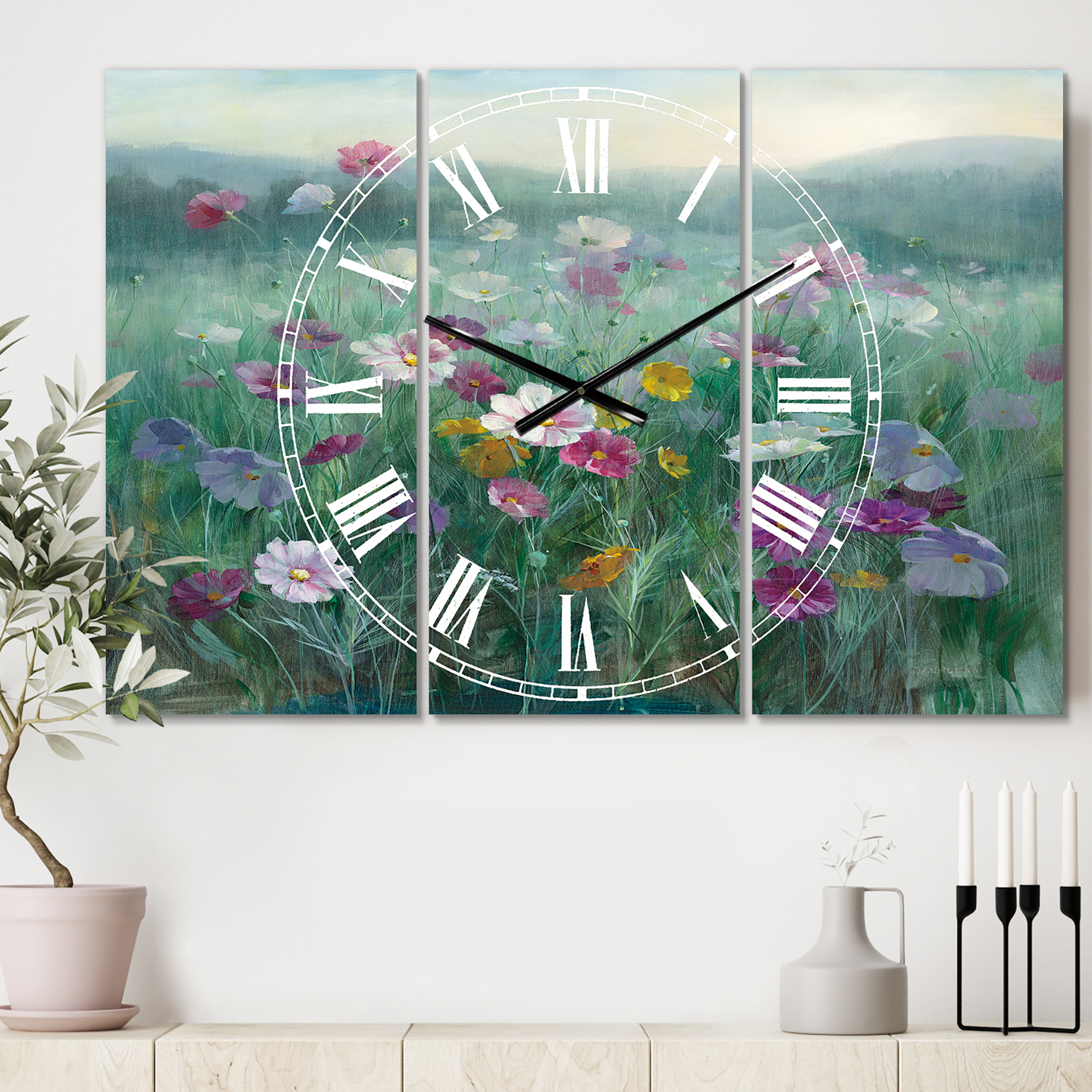 Designart 'Flower field' Farmhouse Wall Clock