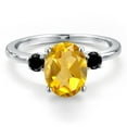 thumbnail image 3 of Gem Stone King 14K White Gold Yellow Citrine and Black Diamond Engagement Ring for Women | 2.60 Cttw | Oval 10X8MM | Gemstone November Birthstone | Size 6, 3 of 6
