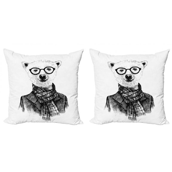 Ambesonne Black and White Throw Pillow Cover 2 Pack, Sketch Bear, 18", Black Grey and White