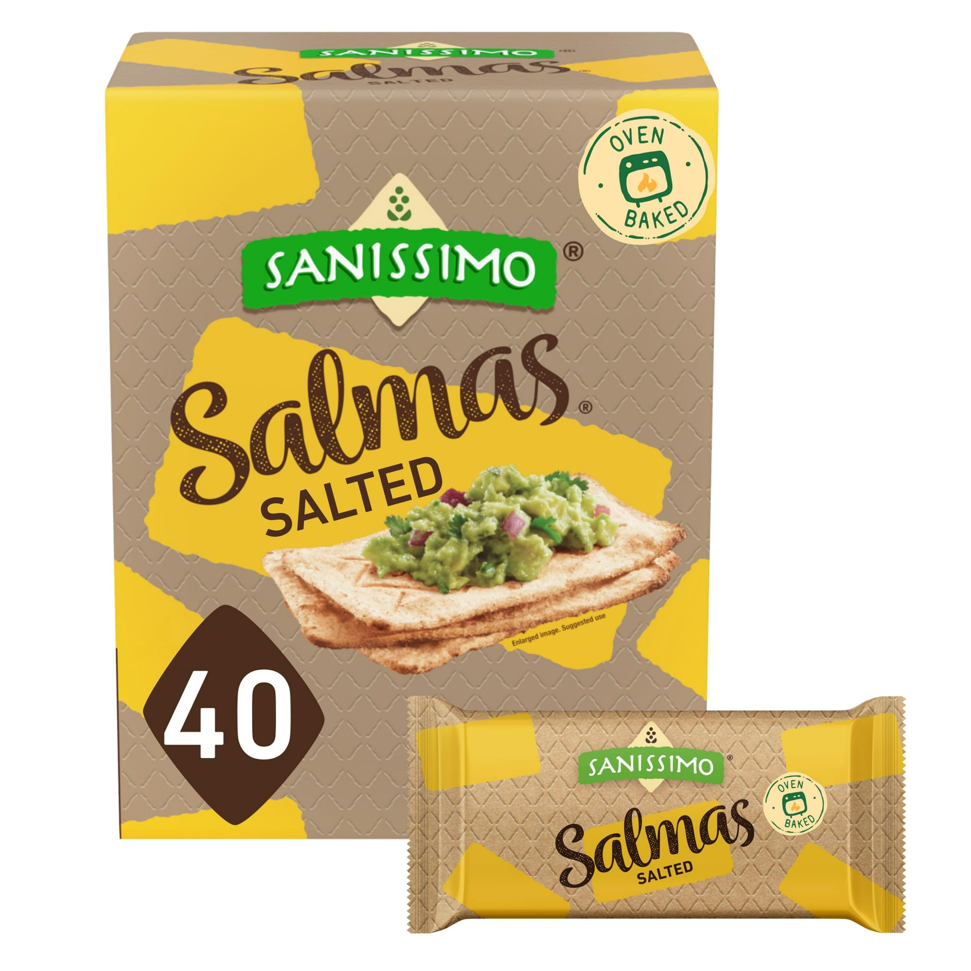 Sanissimo Salmas Salted 40 DMF15 packs of 3 Crackers Oven Baked Corn Crackers Gluten-Free Non GMO Kosher Certified
