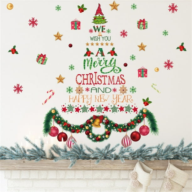 Pegatina de Pared con Decoración de Fondo de Corona Navideña
