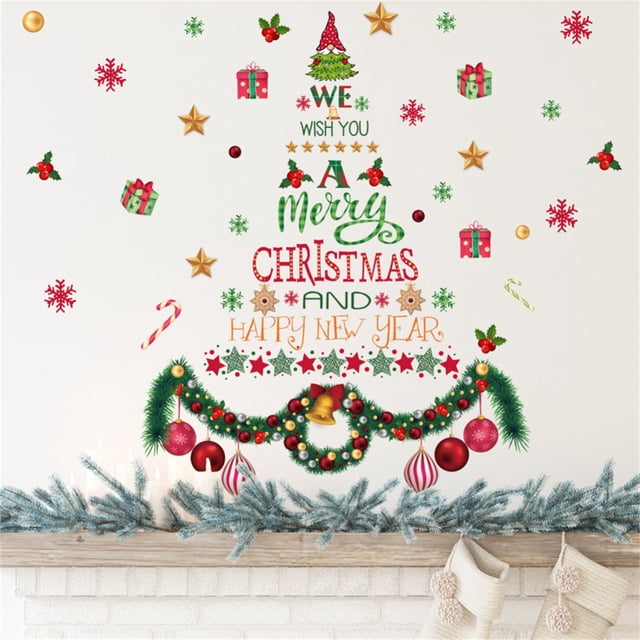 Seyotauo Christmas Wreath Background Wall Sticker - High-Quality Festive Christmas Decor,Easy-to-Apply Self-Adhesive Mural for Living Room,Bedroom,Office Indoor Christmas Decor with Intricate Wreath