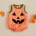 thumbnail image 3 of Hirigin Toddler Baby Girl Boy Halloween Outfit Pumpkin Face Romper Jumpsuit Sleeveless Bodysuit Cute Pumpkin Clothes, 3 of 8