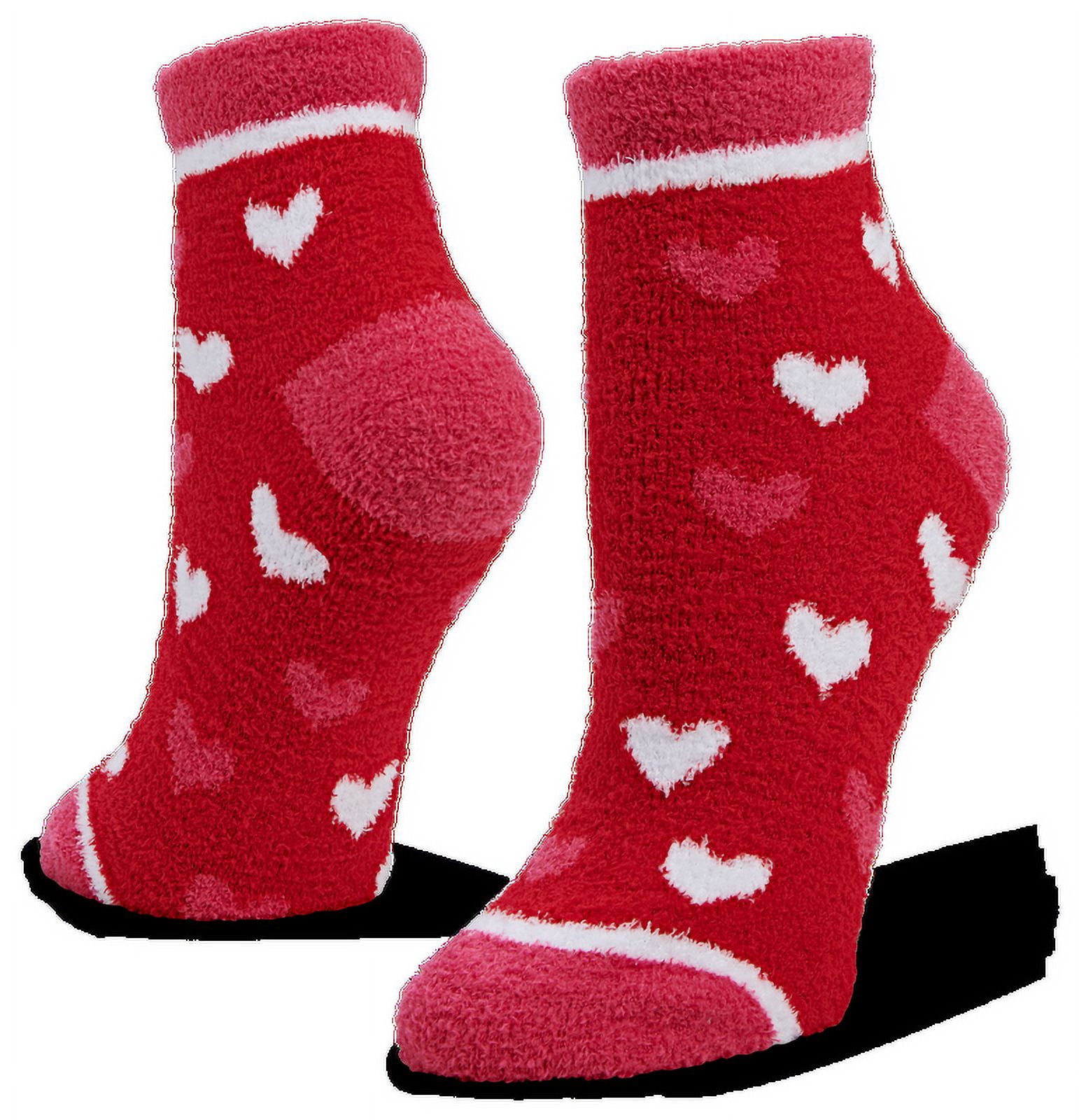 Airplus Valentine's Day Aloe Infused Spa Quarter Sock Red with Pink and White Hearts, Women's 5-10