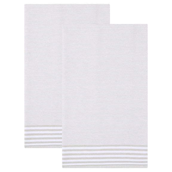 Unique Bargains 100% Cotton Striped Kitchen Towels Khaki 26" x 18"