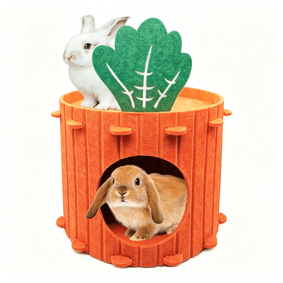 ACDANC Rabbit Hideout,Felt Cloth Bunny Bed,Carrot Theme Guinea Pig Beds,Small Animal Hideaway House,Rabbits Hiding Hut for Ferret Ch"Illa Hedgehog Soft Comfortable Bunny Hideout