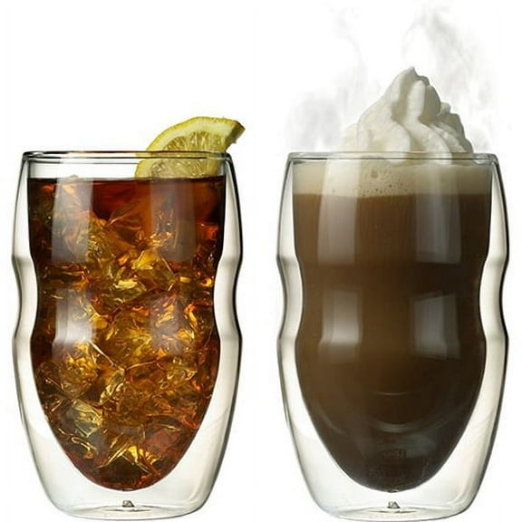 Serafino Double Wall 12 oz Borosilicate Coffee Glasses Set of 2 Insulated