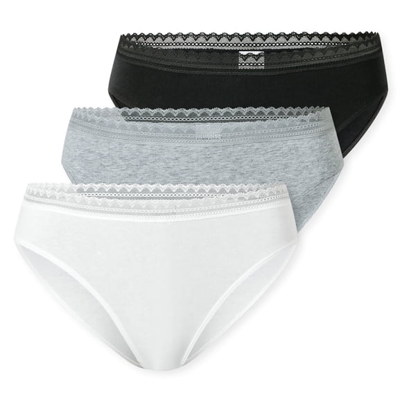 SCHIESSER Bragas brasileñas para mujer, paquete de 3 - 3Pack Brazilian, algodón elástico, liso Negro/gris/blanco S (Small)