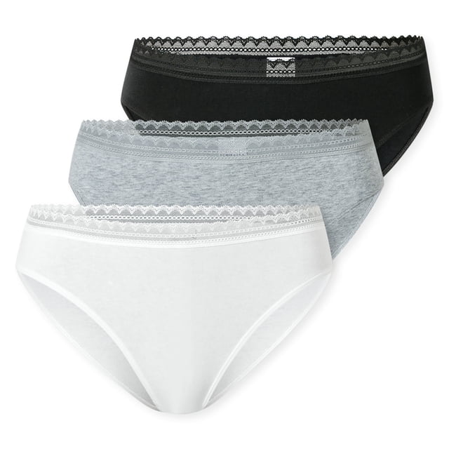 SCHIESSER Bragas brasileñas para mujer, paquete de 3 - 3Pack Brazilian, algodón elástico, liso Negro/gris/blanco S (Small)