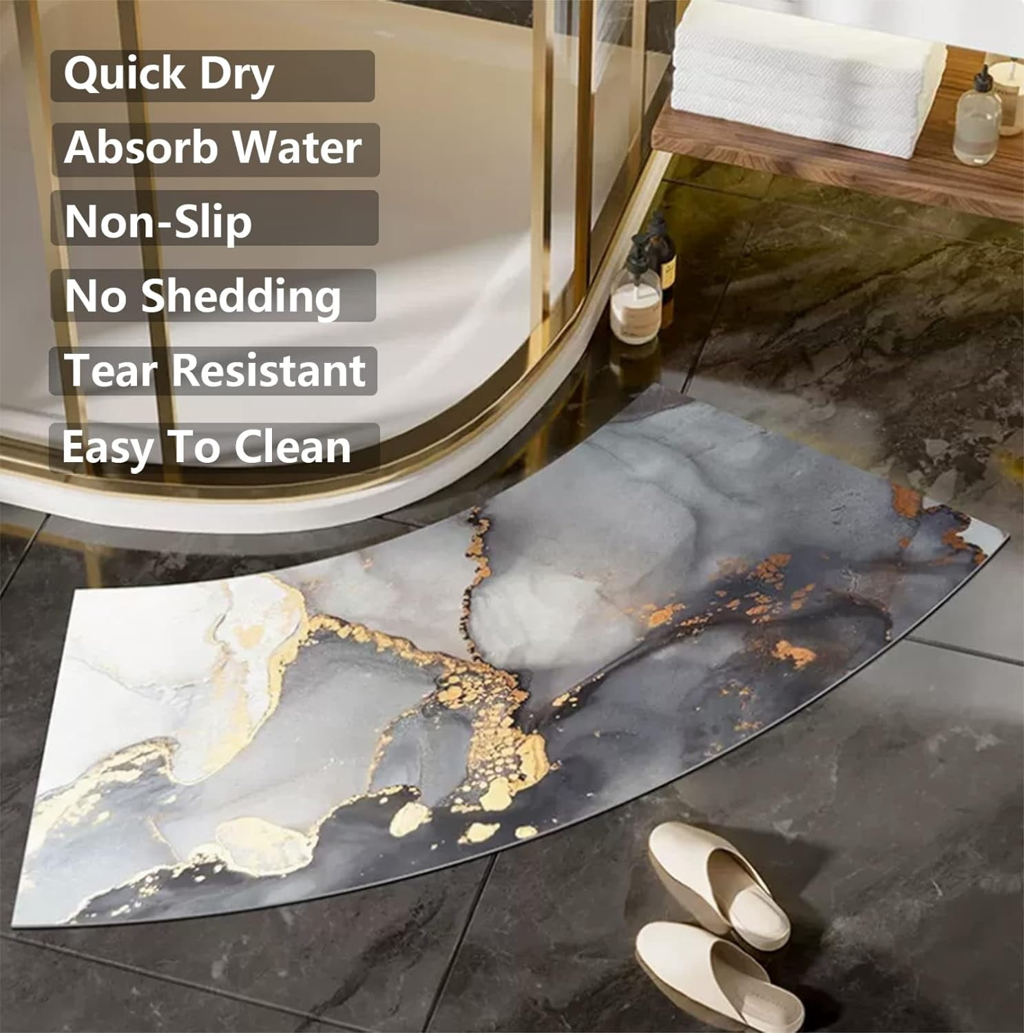 Quick Dry & Non Slip Curved Bath Mat, Super Absorbent Curved Bath Mat Comfortable Shower Rugs For Shower Or Tub, Easy To Clean
