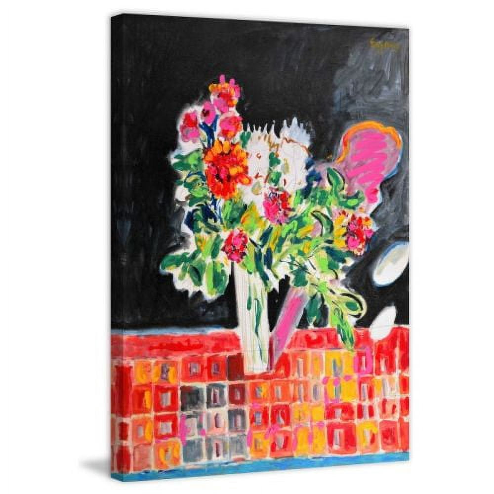 "Flowers on a Checkered Cloth" Painting Print on Wrapped Canvas